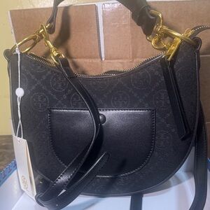 Tory Burch Black Shoulder Bag with Gold Accents